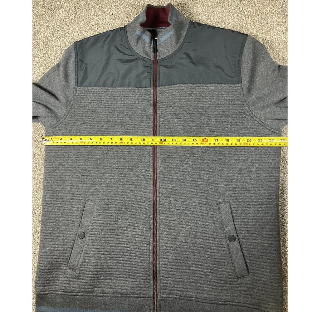 Ted Baker London Mens Grey Ribbed Full Zip Jacket Nylon Yoke Size 5 XL